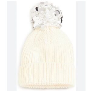 Eugenia Kim Cream Knit Beanie with Sequin‎ Pom